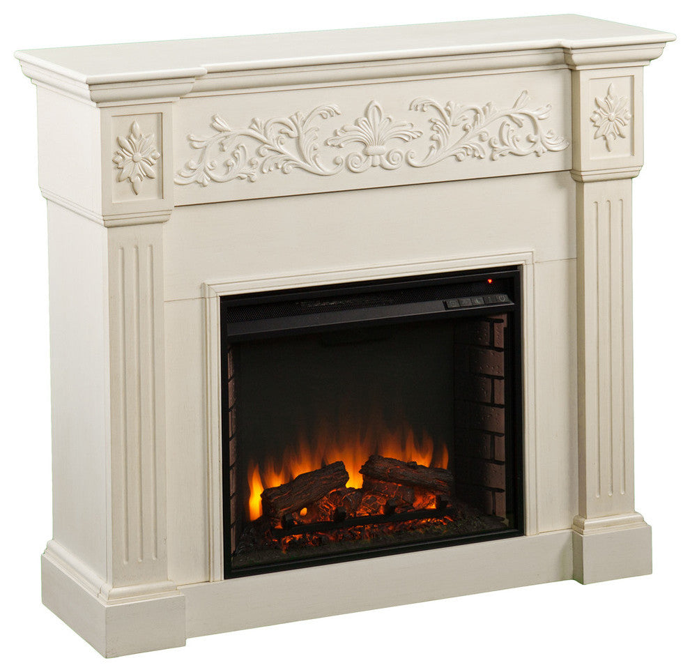 Eastport Carved Electric Fireplace, Ivory