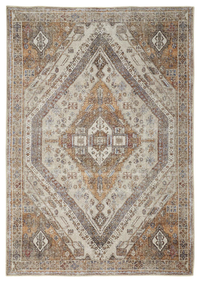 Weave & Wander Prescott Transitional Medallion, Ivory/Orange/Brown, 4'x6'
