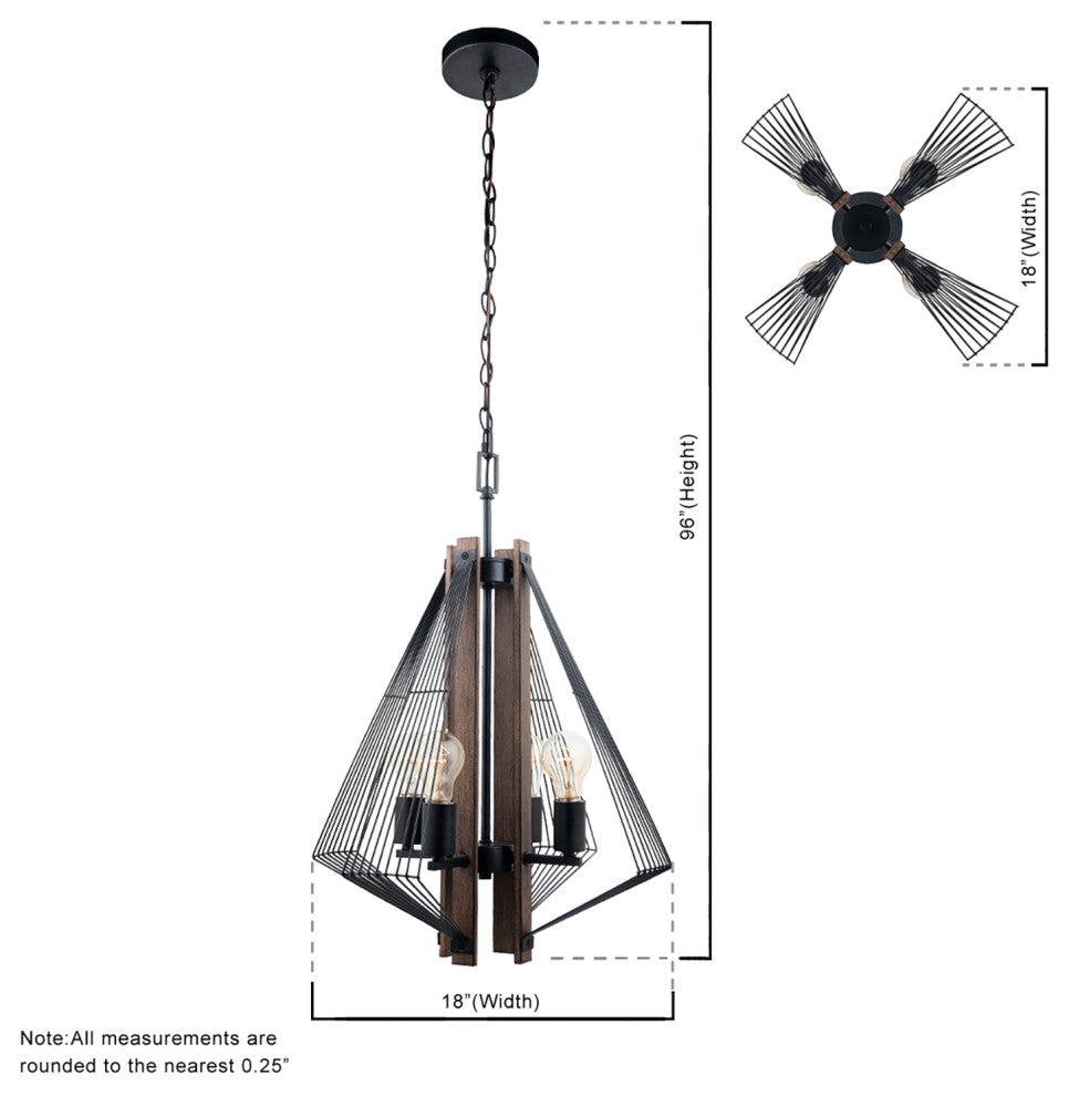 4 Light Black Wood Pendant