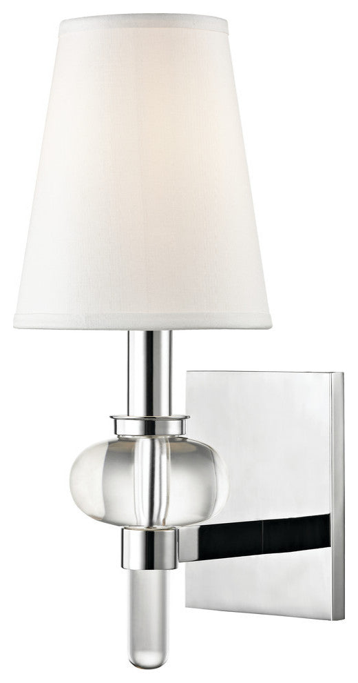 Luna 1 Light Wall Sconce, Polished Chrome Finish, White 100% Silk