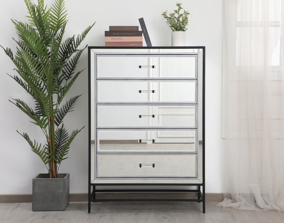 Bailee 48" Mirrored 6-Drawer Chest, Black