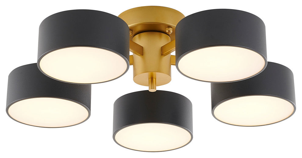 Gold Frame Flushmount Light Fixture, Black Shades, White Shade Cover