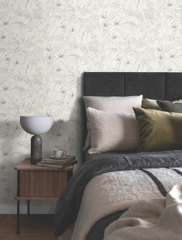 Orchid Conservatory Toile Beige and Taupe Wallpaper