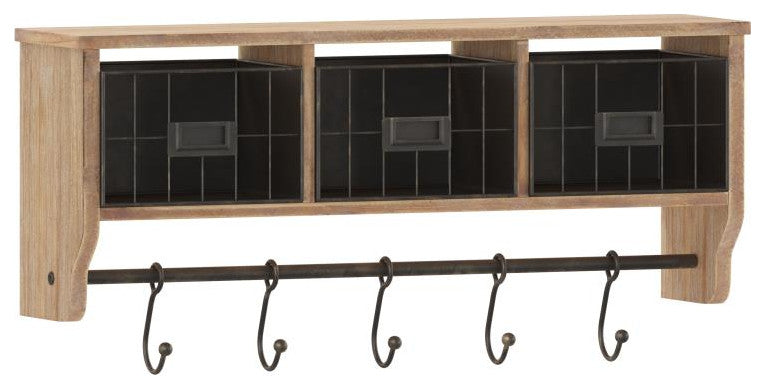 Daly Wall Mounted 24"Solid Pine Wood Coat Rack, Rustic Brown