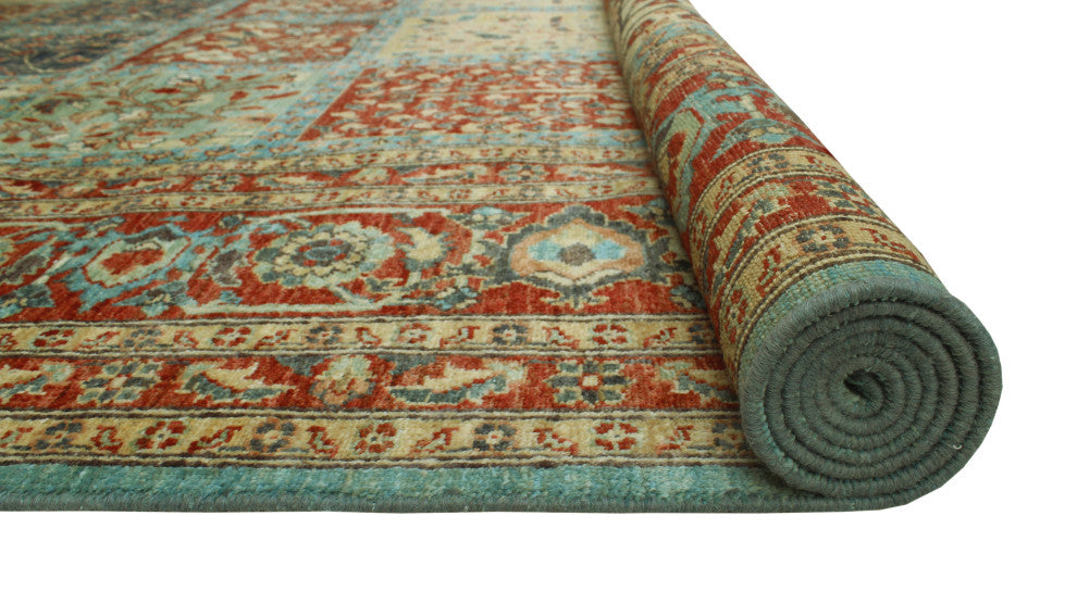 Handmade Aria Naeemah Blue/Rust Rug, 8'11x11'8