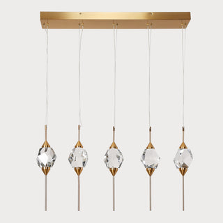 LNC Lucivagus 5-Light 34" Brass Crystal Clustered LED Kitchen Island Light