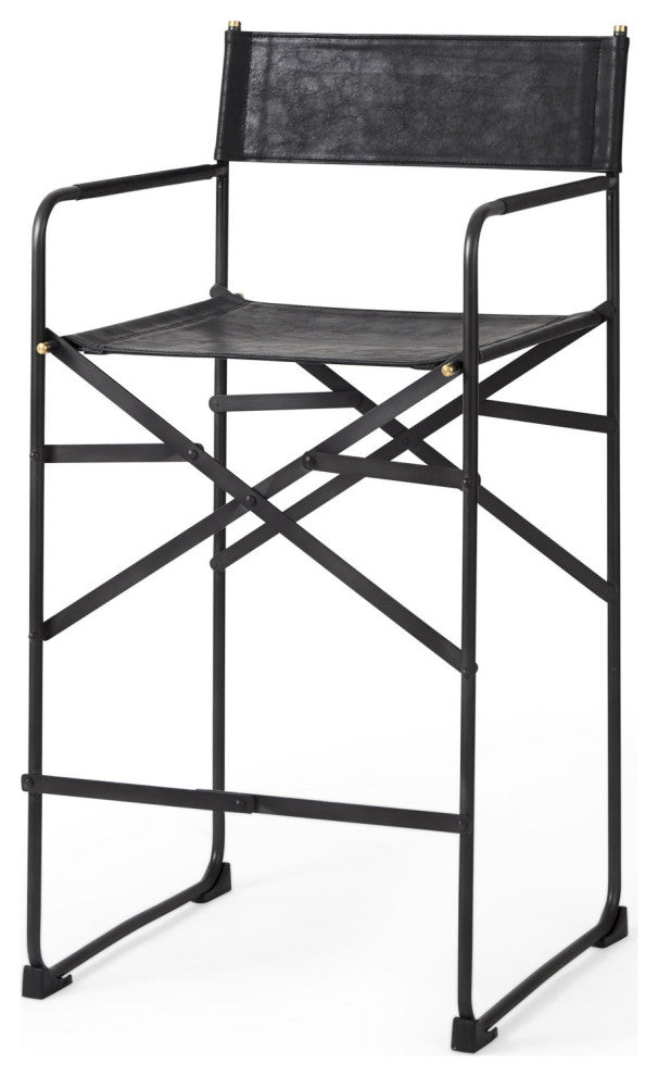 Black Leather Director's Chair Counter Stool