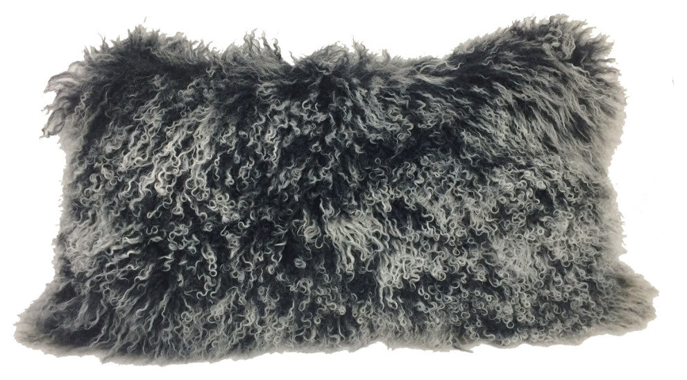 HomeRoots 17" Black Genuine Tibetan Lamb Fur Pillow With Microsuede Backing