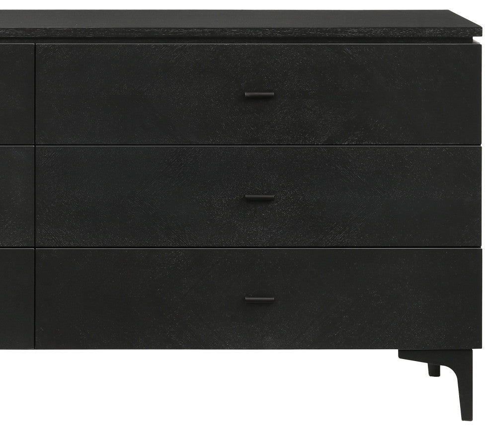Legend Black Glaze Ash Veneer 6 Drawer Dresser with Metal Legs