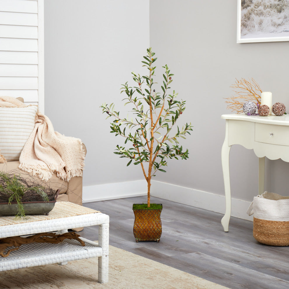 50" Olive Artificial Tree, Metal Planter