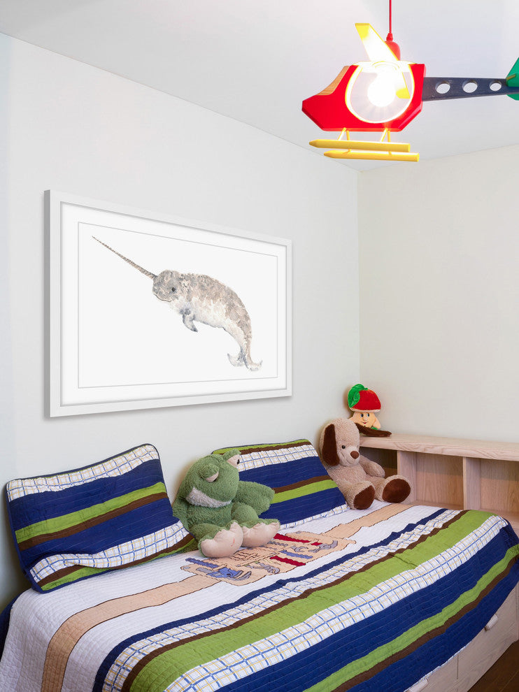 Marmont Hill, "Narwhal" by Thimble Sparrow Framed Painting Print, 18x12