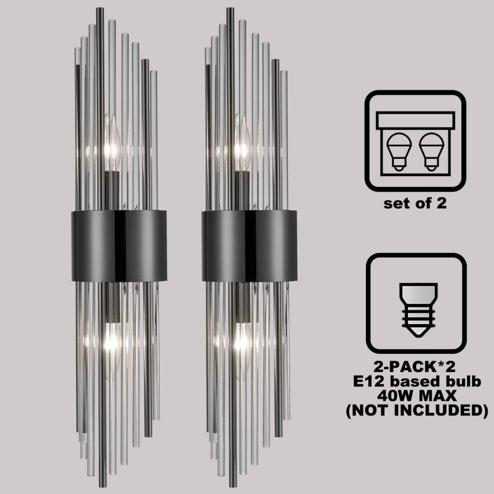 Modern Crystal Wall Sconce Set of 2, Black
