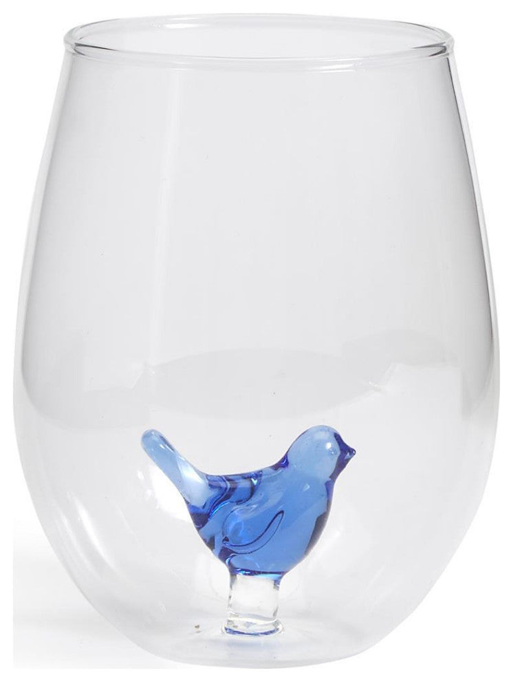 Two's Company Blue Bird Stemless Wine Glass (20 oz)