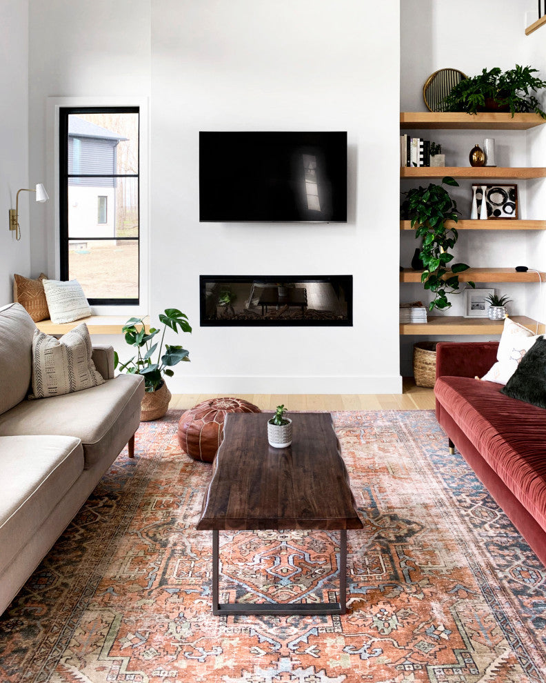 Terracotta, Sky Printed Polyester Loren Area Rug by Loloi, 7'6"x9'6"