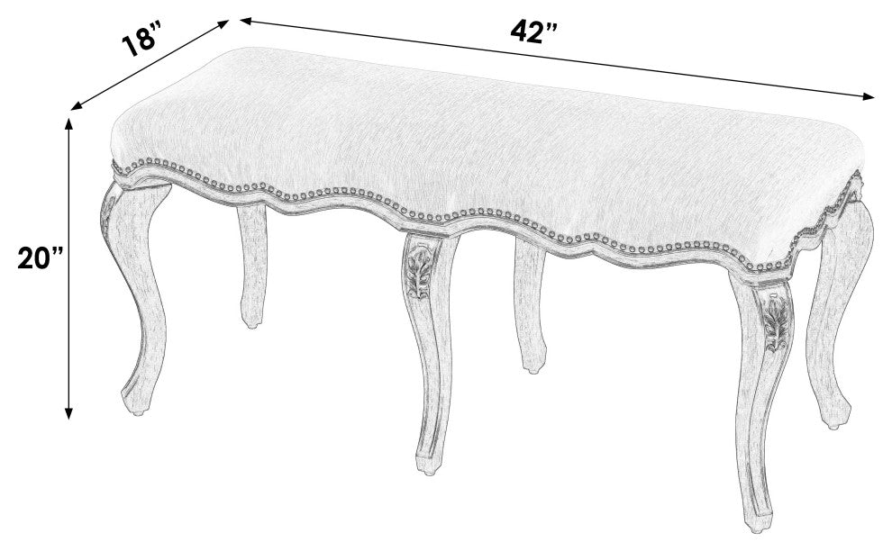 Michelline Upholstered 42"W Bench, Antique Beige