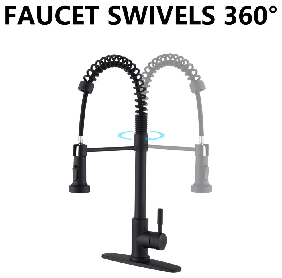 Givingtree Pull Down Sprayer Spring Kitchen Sink Faucet Matte Black