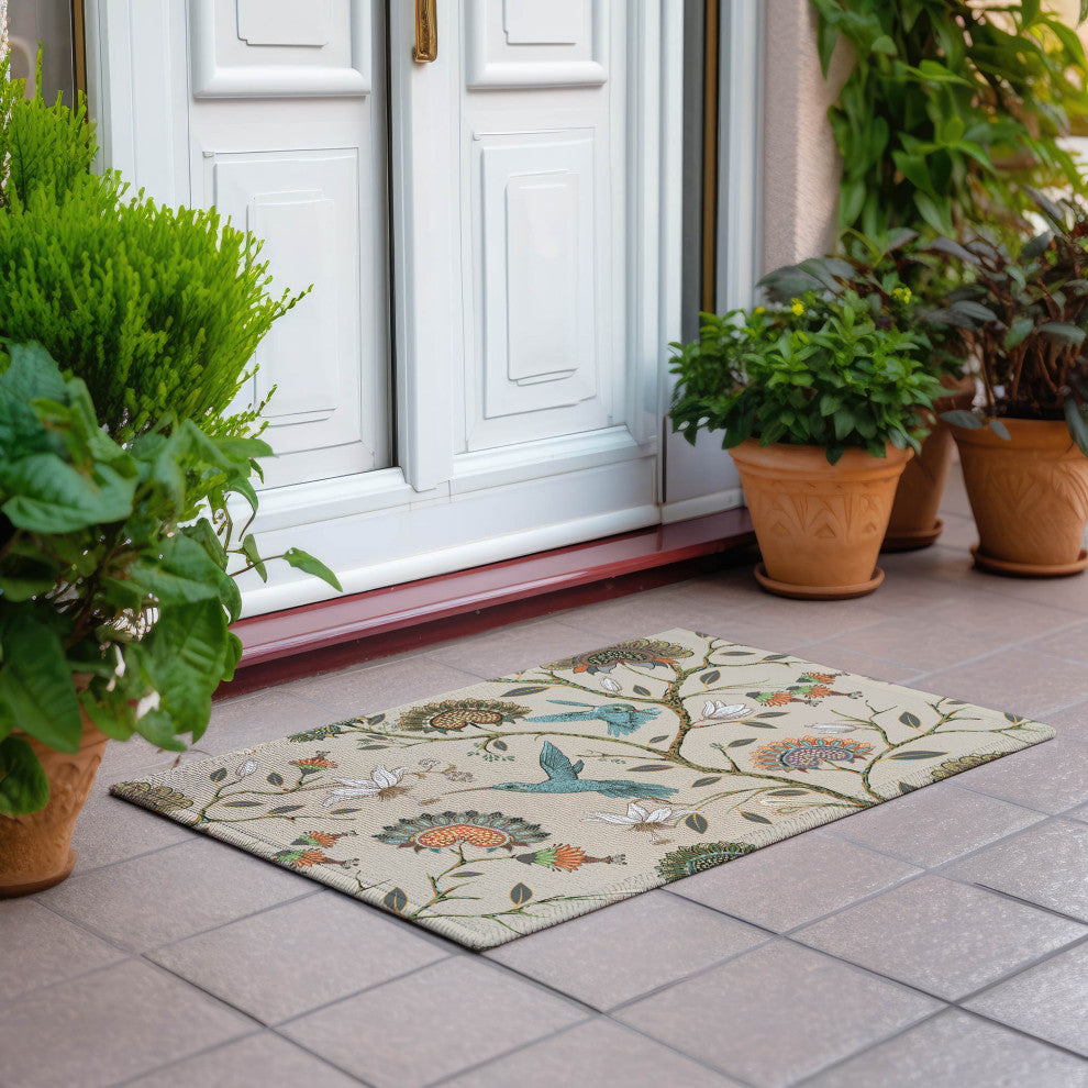 Indoor/Outdoor Kendall KE19 Putty Machine Washable 1'8" x 2'6" Rug