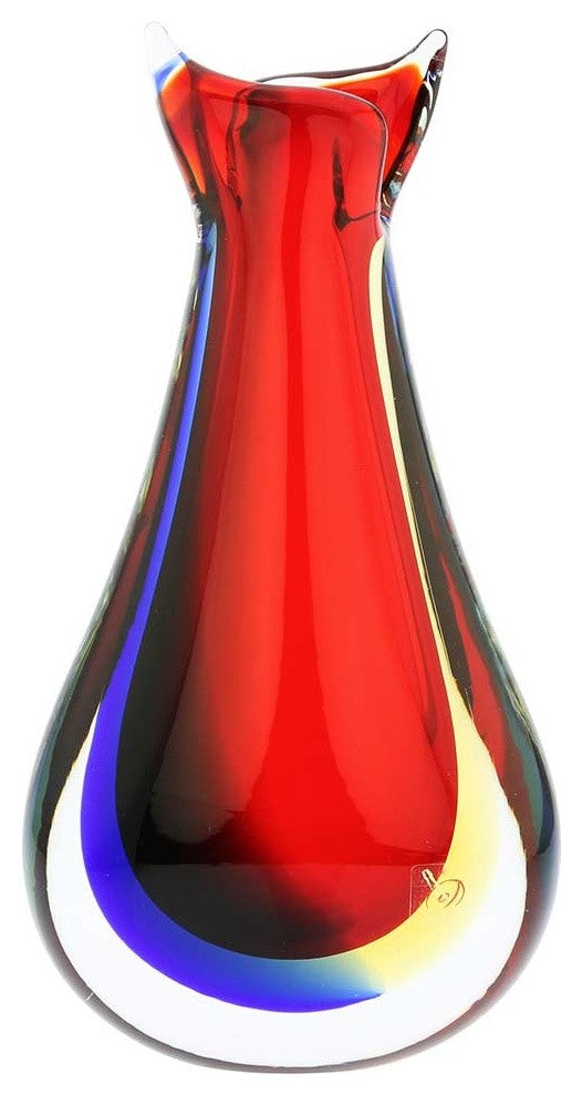 GlassOfVenice Murano Glass Sommerso Bud Vase - Red Blue Amber