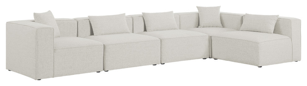 Cube Upholstered Modular Sectional, Cream, 5-Piece: 3 Armless Chair, 2 Corner Chair, Linen Texured Fabric