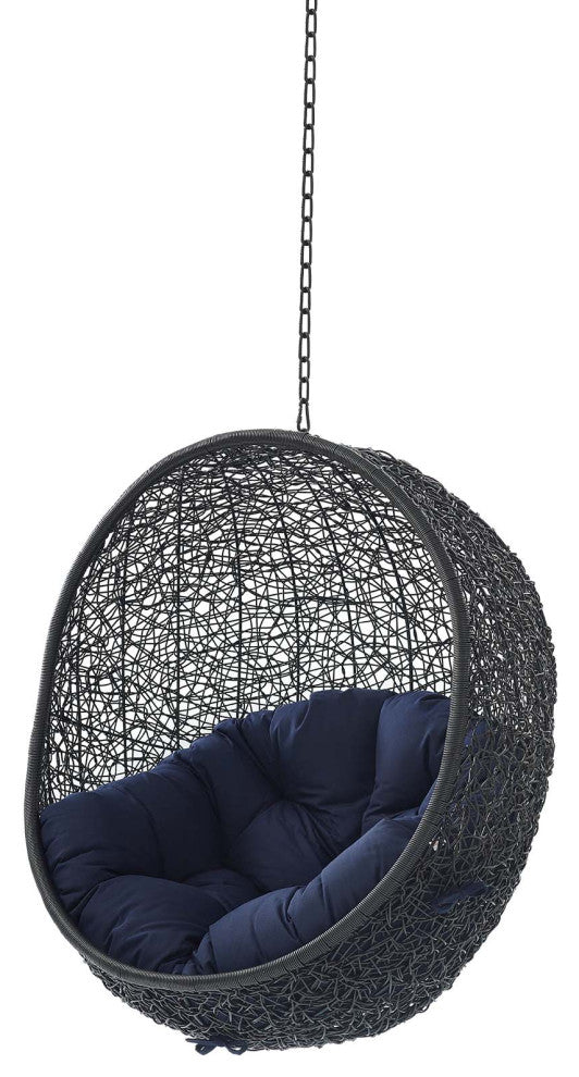 Swing Lounge Chair, Black Navy Blue, Outdoor Patio Balcony Cafe Bistro Garden