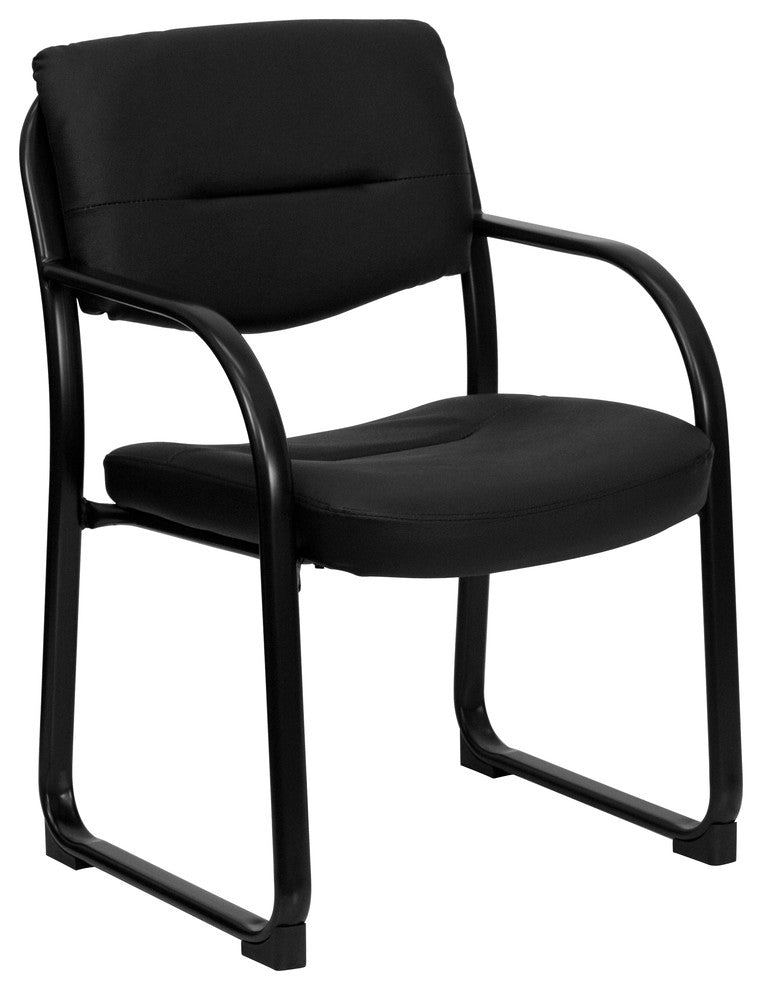 Black Leather Executive Side Chair With Sled Base