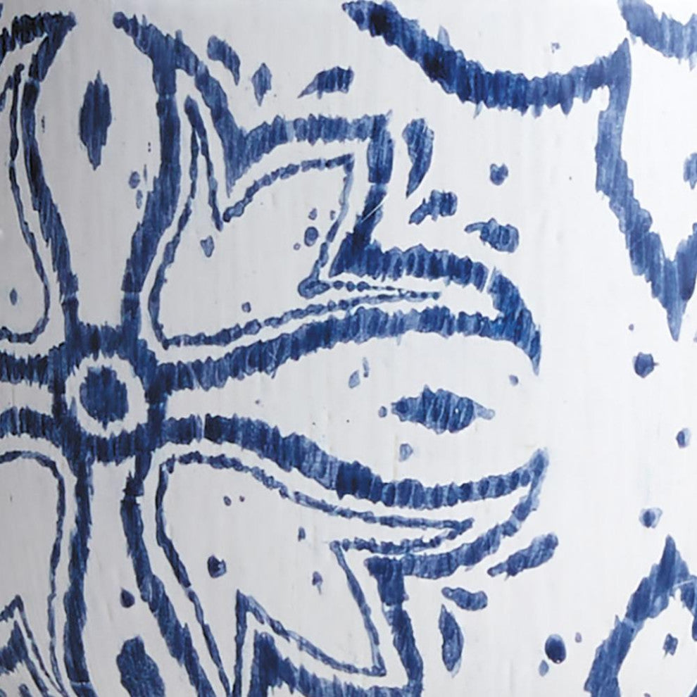 Mediterranean Blue White Medallion Planter Round Graphic Floret Coastal Pottery