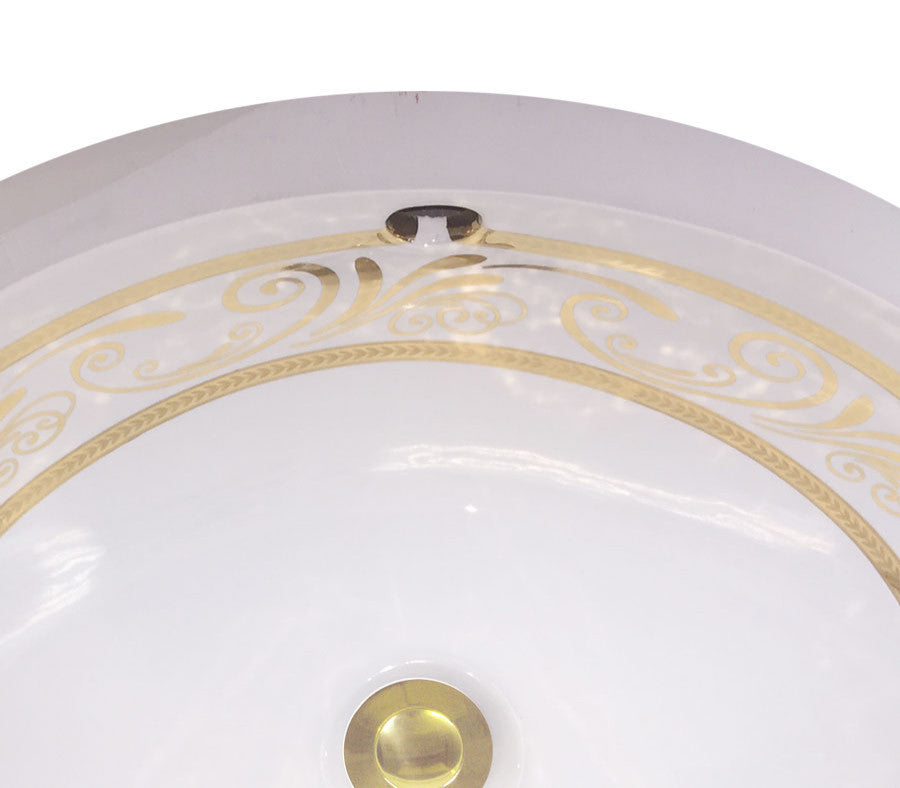 Hand Painted Sink "Renaissance Scrolling" bright gold Monaco Medium Undermount.