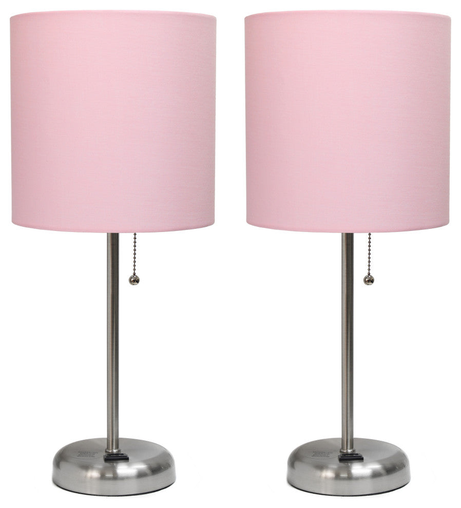 LimeLights Stick Lamp with Charging Outlet and Fabric Shade Two Pack Set