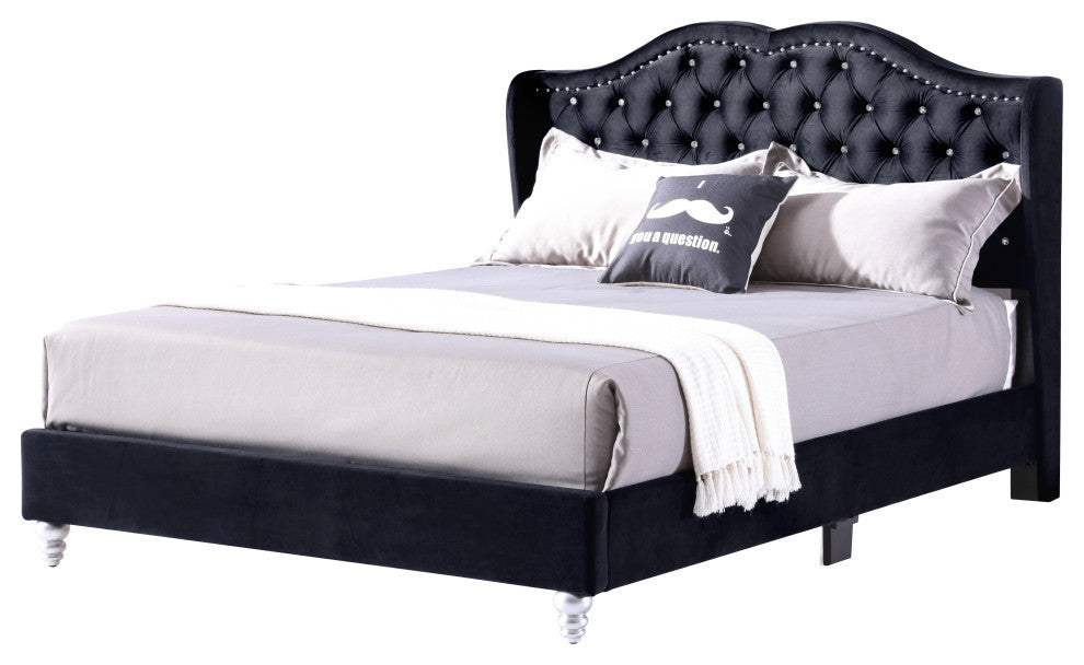 Gridley Upholstered Micro Suede Bed, Black, King