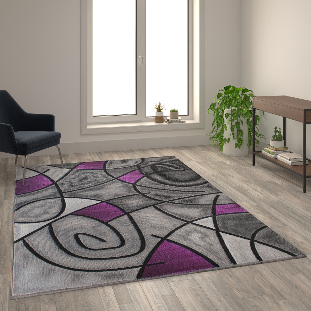 Angie Collection Rectangle 6' x 9' Abstract Area Rug, Purple