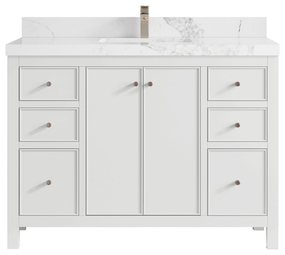 Chicago 48" Single Sink Bathroom Vanity, White 2" Calacatta Nuvo