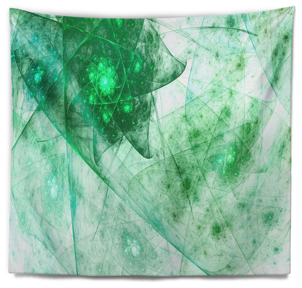 Clear Green Rotating Polyhedron Abstract Wall Tapestry, 60"x50"