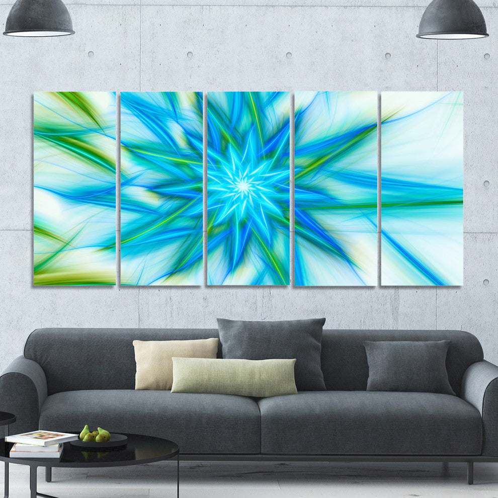 Blue Fractal Shining Bright Star, Abstract Canvas Art Print, 60"x28", 5 Panels