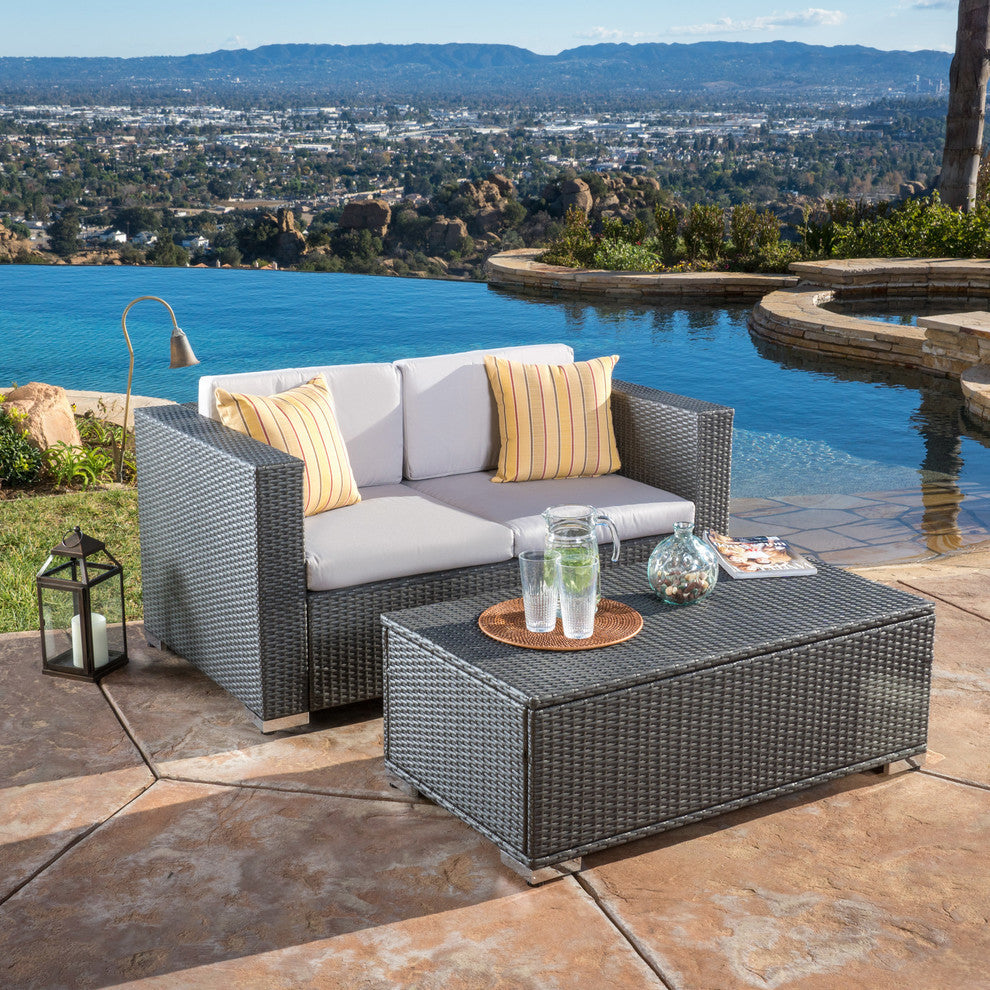 GDF Studio 2-Piece Asgard Multi-Gray PE Outdoor Sofa and Coffee Table Set