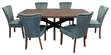 Felix 7-Piece Dining Set With 82" Dining Table and 6 Teal Velvet Chairs