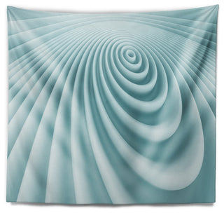 Fractal Rounded Blue 3D Waves Contemporary Wall Tapestry, 60"x50"