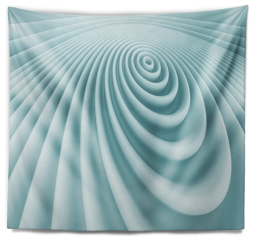 Fractal Rounded Blue 3D Waves Contemporary Wall Tapestry, 60"x50"
