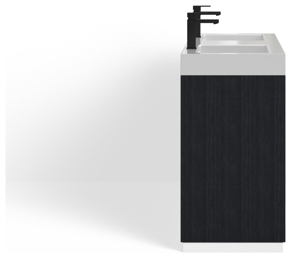 Boutique Bath Vanity, Black, 60", Double Sink, Freestanding