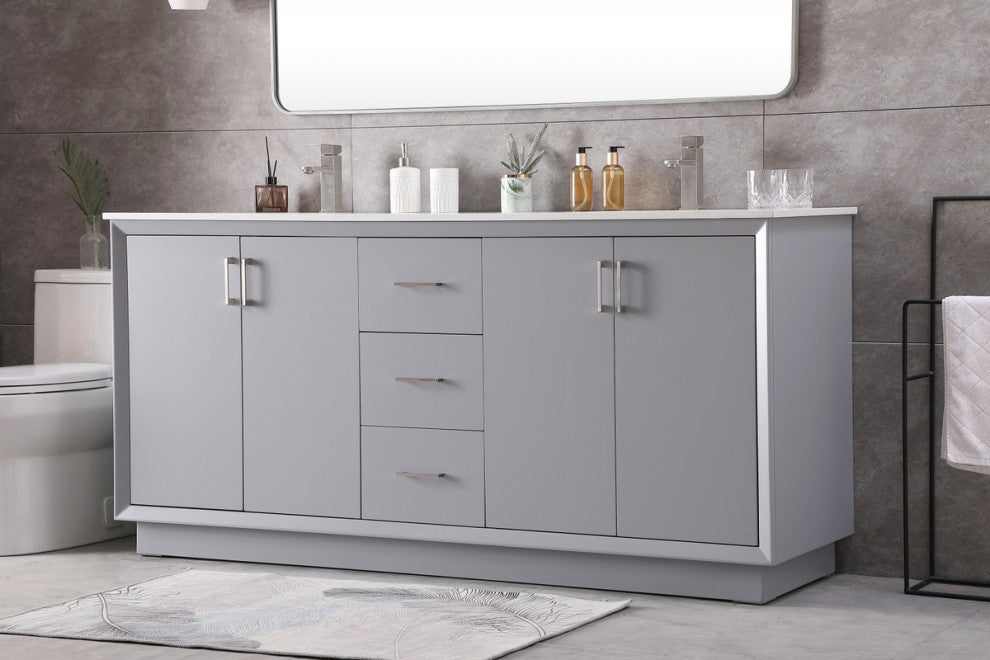 72" Double Bathroom Vanity, Grey
