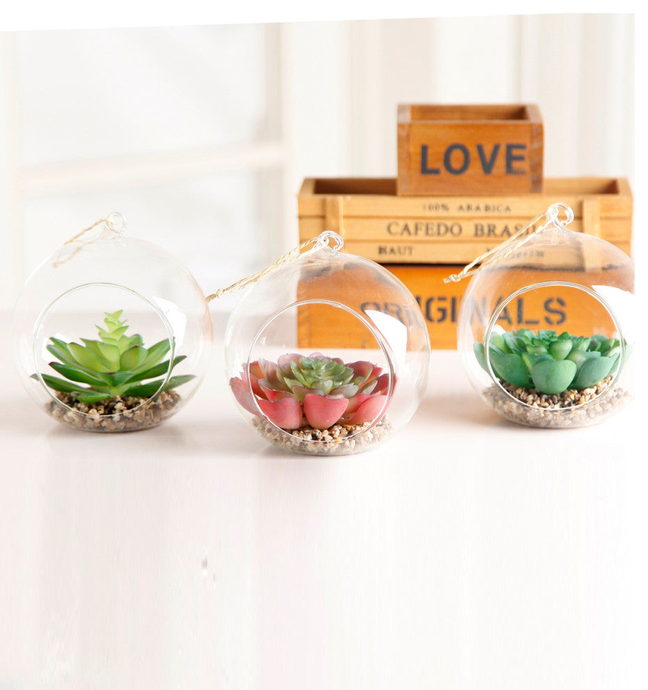 Set Of 3 Faux Succulent In Glass Globe