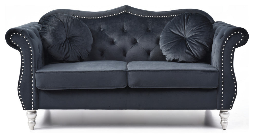 Hollywood Velvet Tufted Loveseat, Black