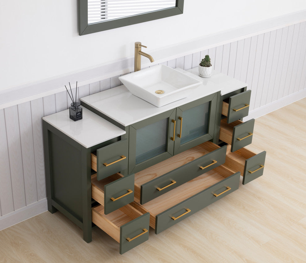 Vanity Art Vanity Set With Vessel Sink, Vintage Green, 60", Standard Mirror