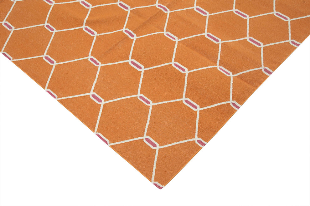 Rug N Carpet - Handmade Wool 8' 1'' x 9' 8'' Modern Design Dhurrie Kilim Rug