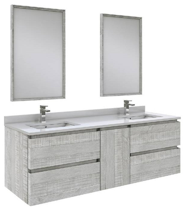 Fresca Formosa 60" Ash Wall Hung Double Sink Modern Vanity Set, Faucet Fft3811ch