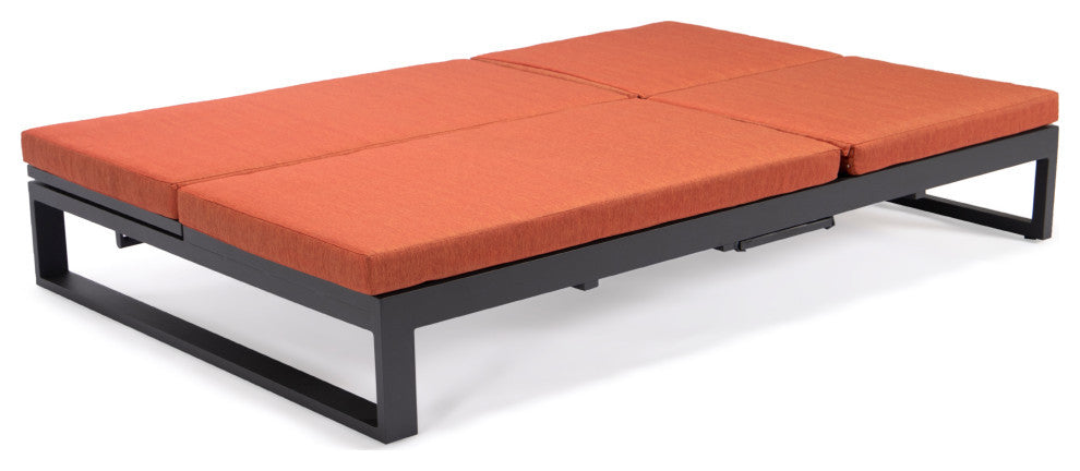 LeisureMod Chelsea Convertible 2-in-1 Sofa and Double Chaise Lounge, Orange