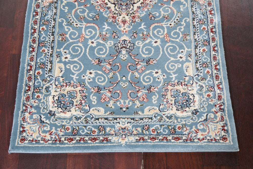 Light Blue Floral Medallion Transitional Turkish Rug Oriental Carpet 3x10
