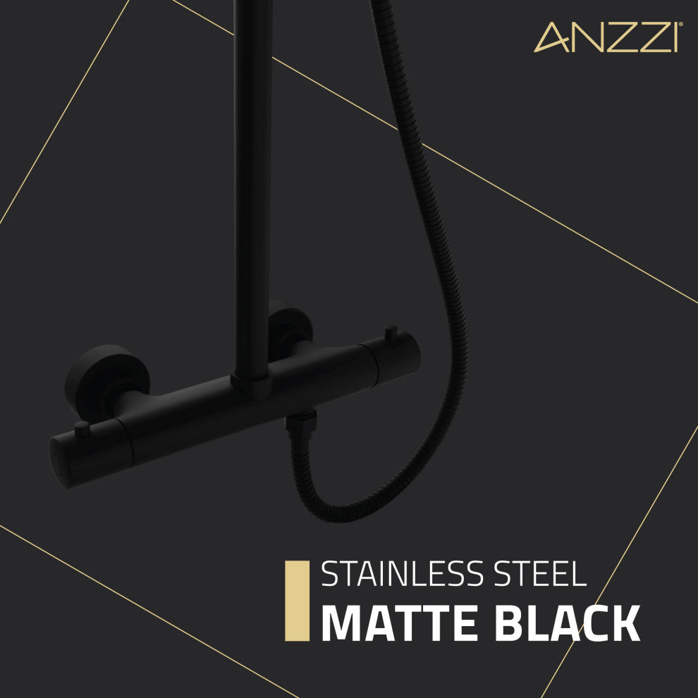 Heavy Rainfall Stainless Steel Shower Bar with Hand Sprayer, Matte Black