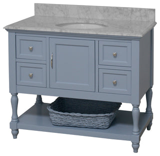 Beverly 42" Bathroom Vanity, Powder Blue, Carrara Marble