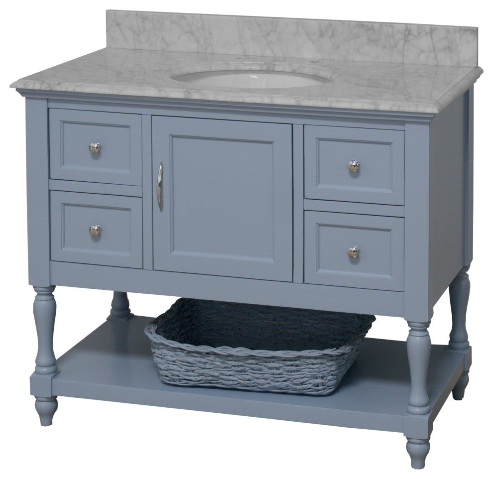 Beverly 42" Bathroom Vanity, Powder Blue, Carrara Marble