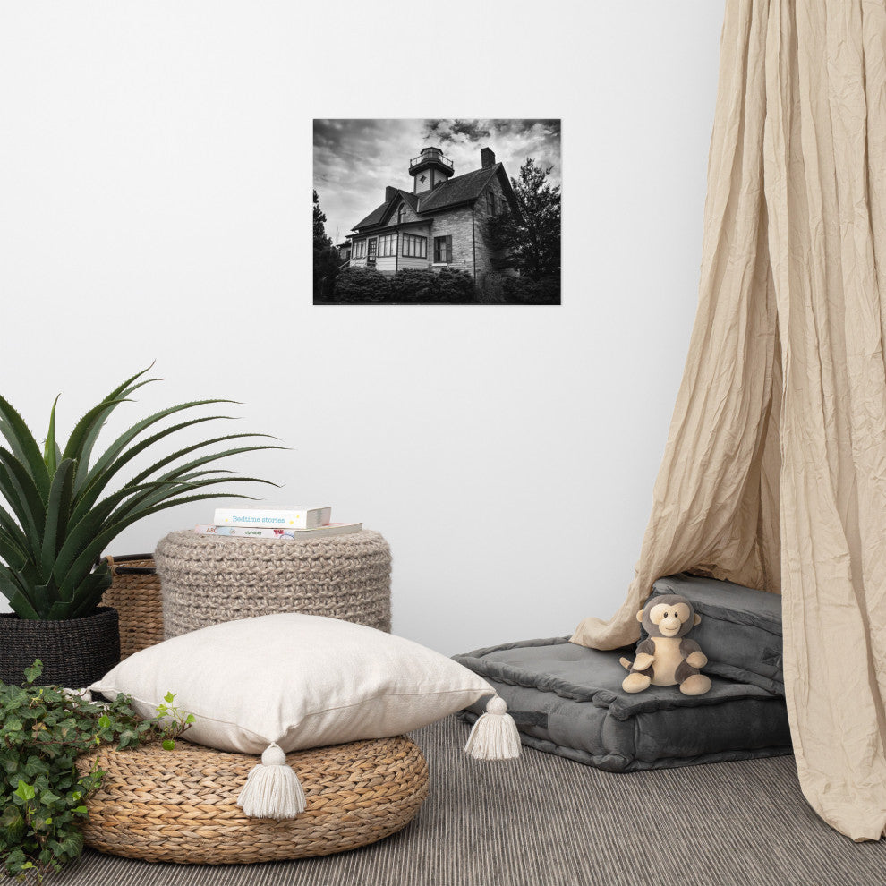 Cedar Point Lighthouse in Black and White Unframed Wall Art Prints, 18" X 24"